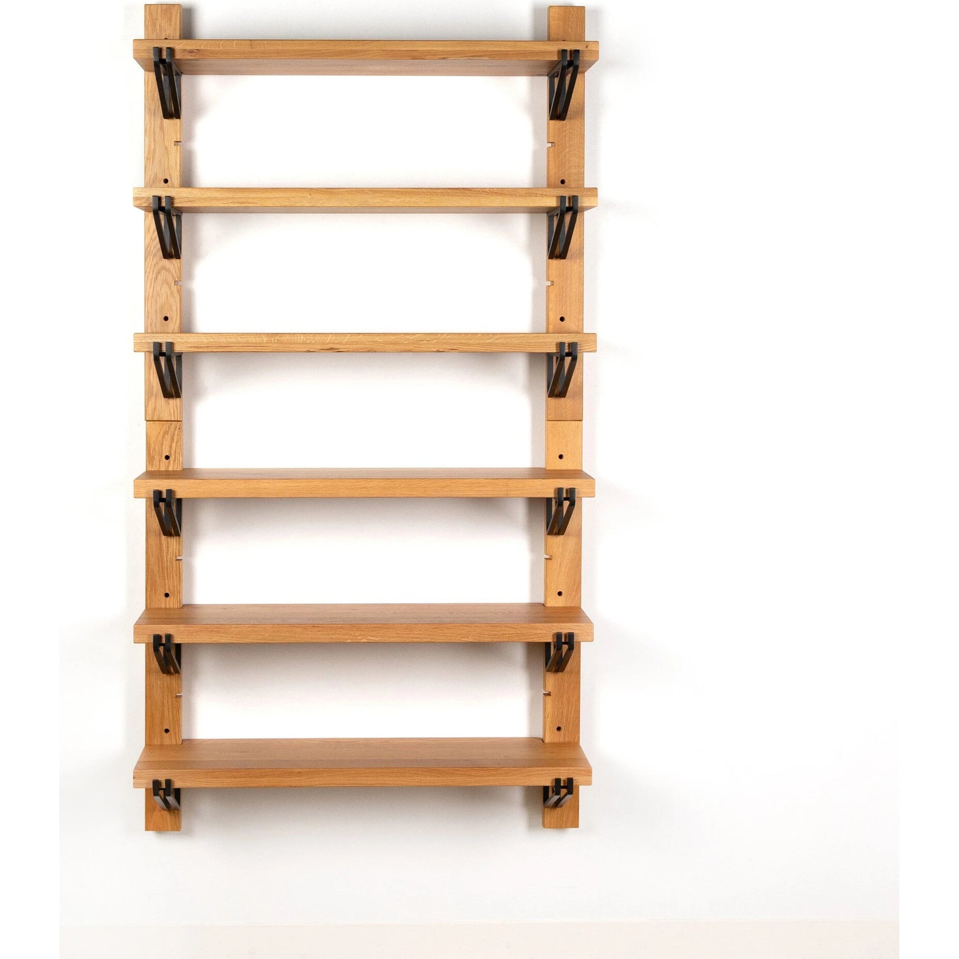 Pivott Shelf by Four Hands in dark iron, natural oak. Made from iron, oak veneer, solid oak in a rustic style.