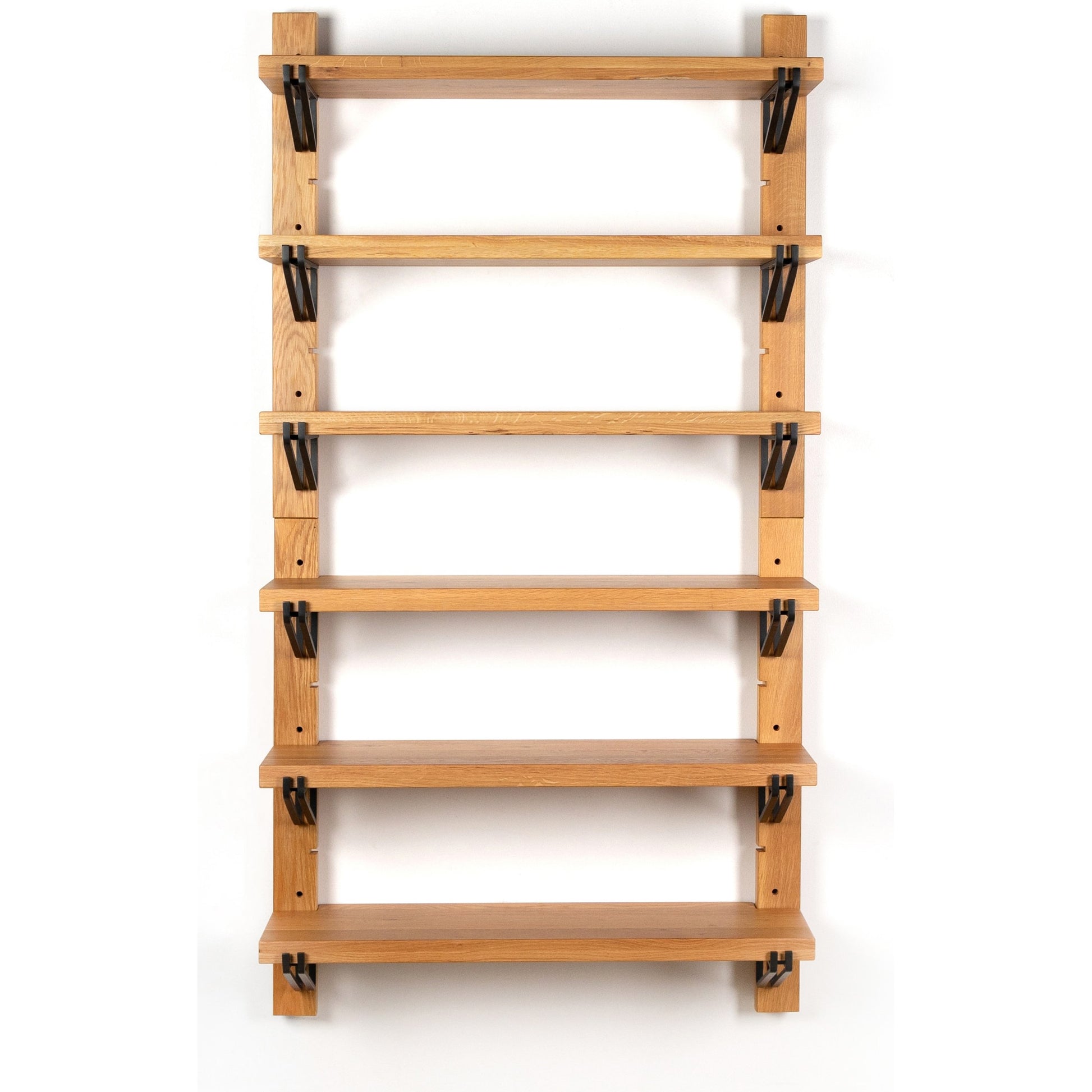 Pivott Shelf by Four Hands in dark iron, natural oak. Made from iron, oak veneer, solid oak in a rustic style.