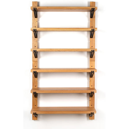 Pivott Shelf by Four Hands in dark iron, natural oak. Made from iron, oak veneer, solid oak in a rustic style.