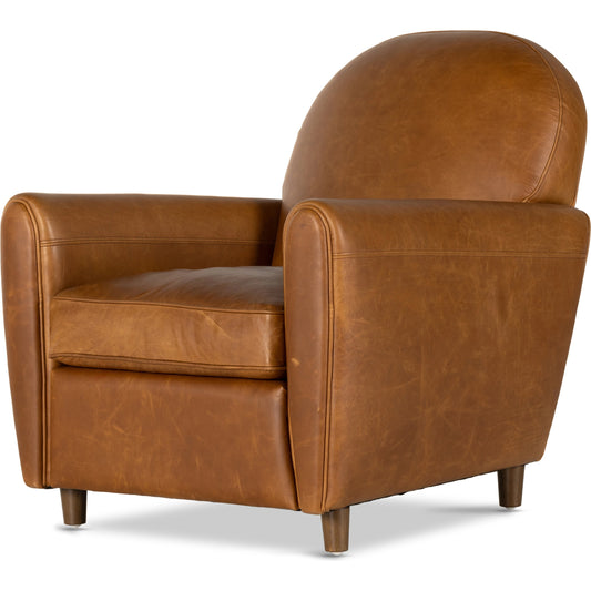 Osborne Chair by Four Hands in raleigh chestnut, almond. Made from top grain leather, solid parawood, 100% polyester in a modern style.