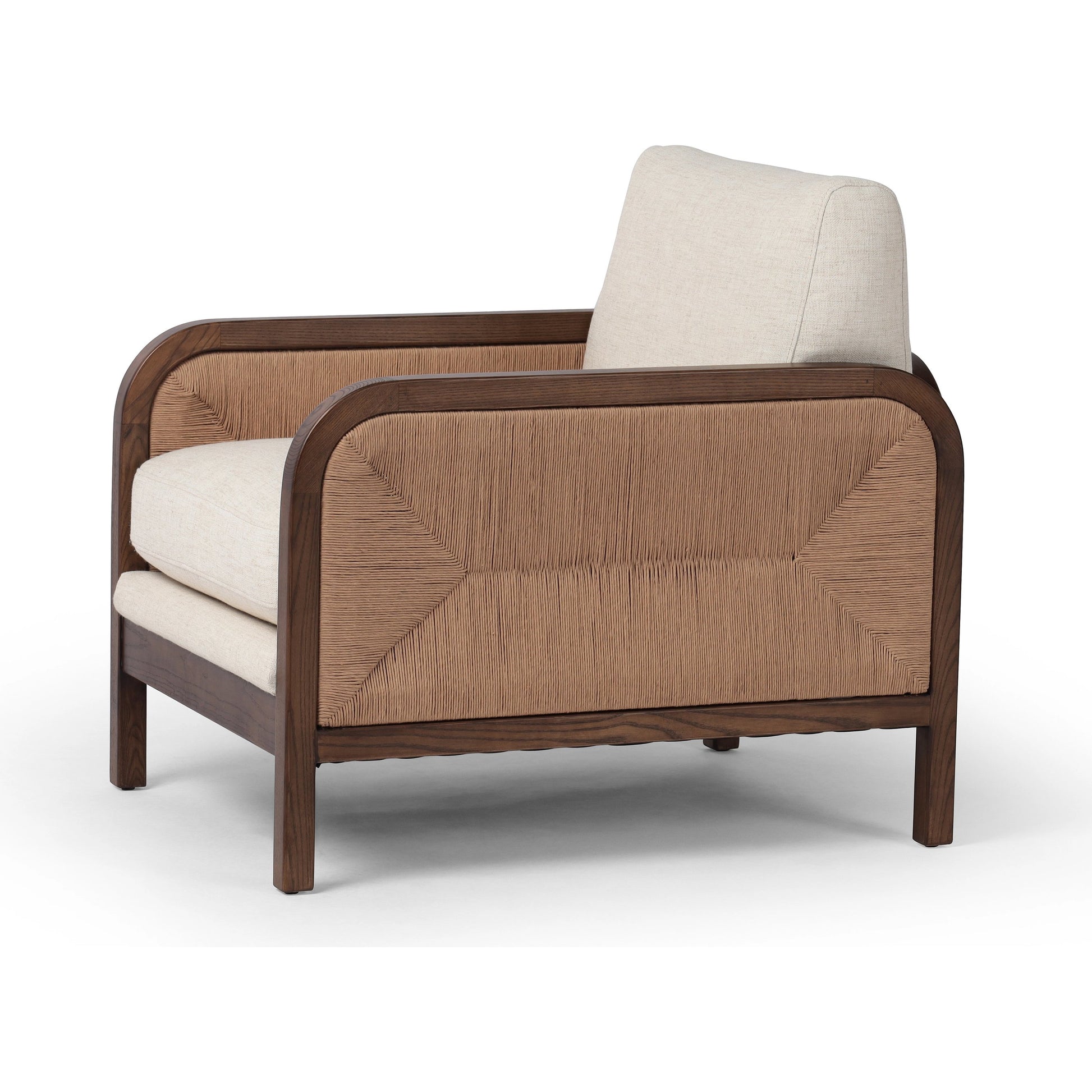 Kalani Chair by Four Hands in alcala cream and vintage ash, natural paper rush. Made from 70% polyester, 20% viscose (rayon), 10% flax, linen, solid ash, rush in a modern style.