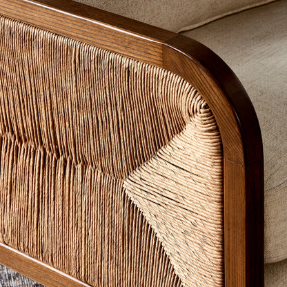 Kalani Chair by Four Hands in alcala cream and vintage ash, natural paper rush. Made from 70% polyester, 20% viscose (rayon), 10% flax, linen, solid ash, rush in a modern style.
