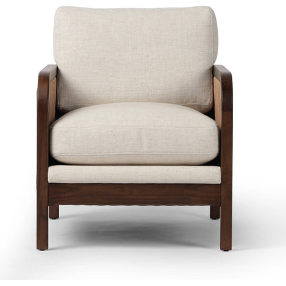 Kalani Chair by Four Hands in alcala cream and vintage ash, natural paper rush. Made from 70% polyester, 20% viscose (rayon), 10% flax, linen, solid ash, rush in a modern style.