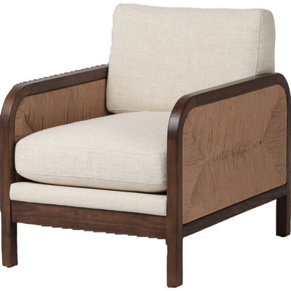 Kalani Chair by Four Hands in alcala cream and vintage ash, natural paper rush. Made from 70% polyester, 20% viscose (rayon), 10% flax, linen, solid ash, rush in a modern style.
