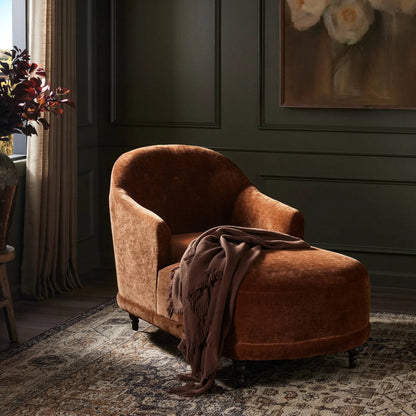 Marnie Velvet Chaise Lounge by Four Hands. Made from 100% polyester, solid rosa morada in a unique style.