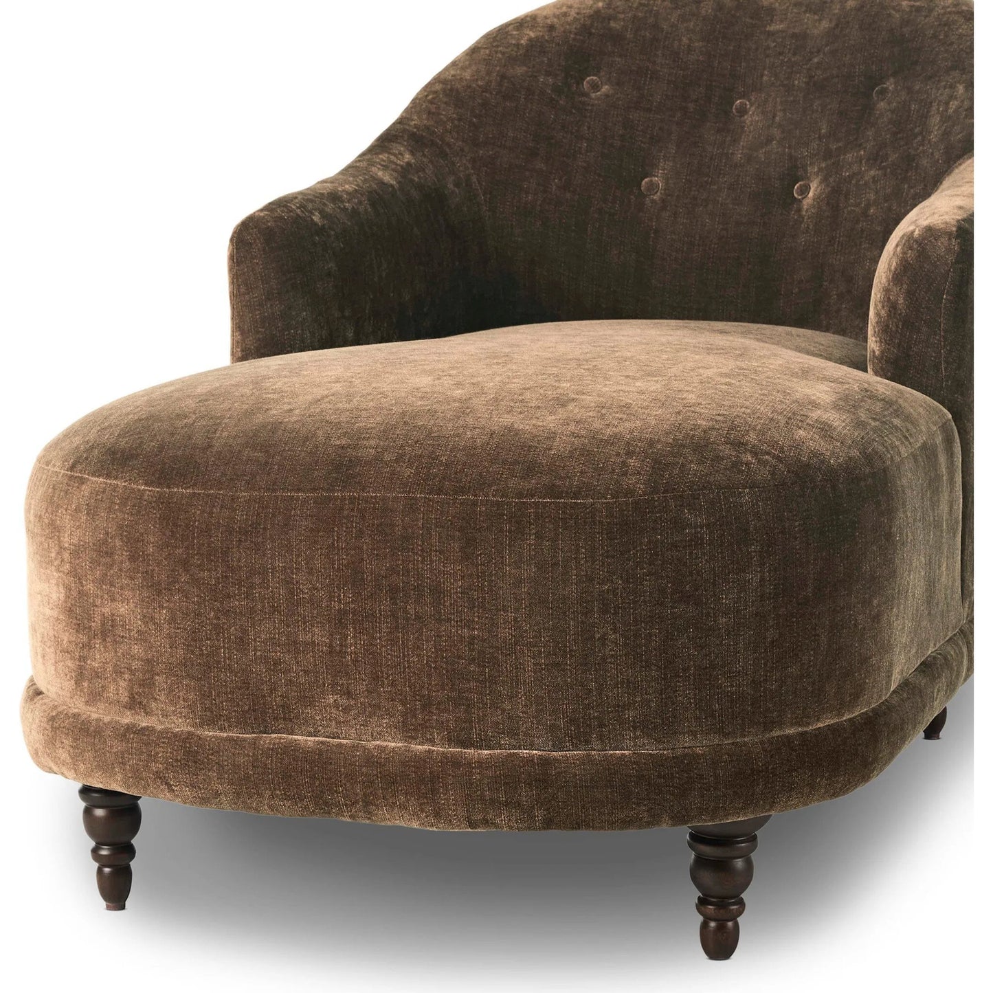 010 SI-2531661 | Closeup | Marnie Velvet Chaise Lounge by Four Hands in altair mushroom, aged sienna. Made from 100% polyester, solid rosa morada in a unique style.