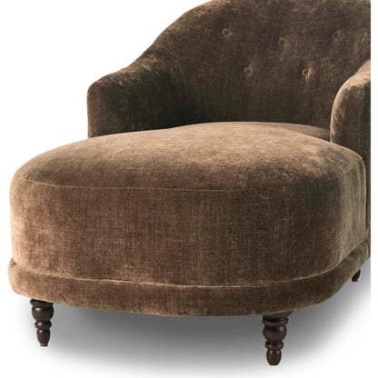 Marnie Velvet Chaise Lounge by Four Hands in altair mushroom, aged sienna. Made from 100% polyester, solid rosa morada in a unique style.