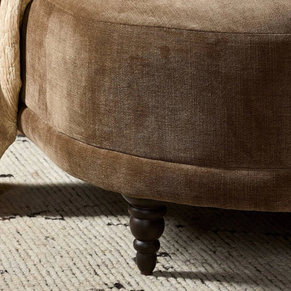 Marnie Velvet Chaise Lounge by Four Hands in altair mushroom, aged sienna. Made from 100% polyester, solid rosa morada in a unique style.