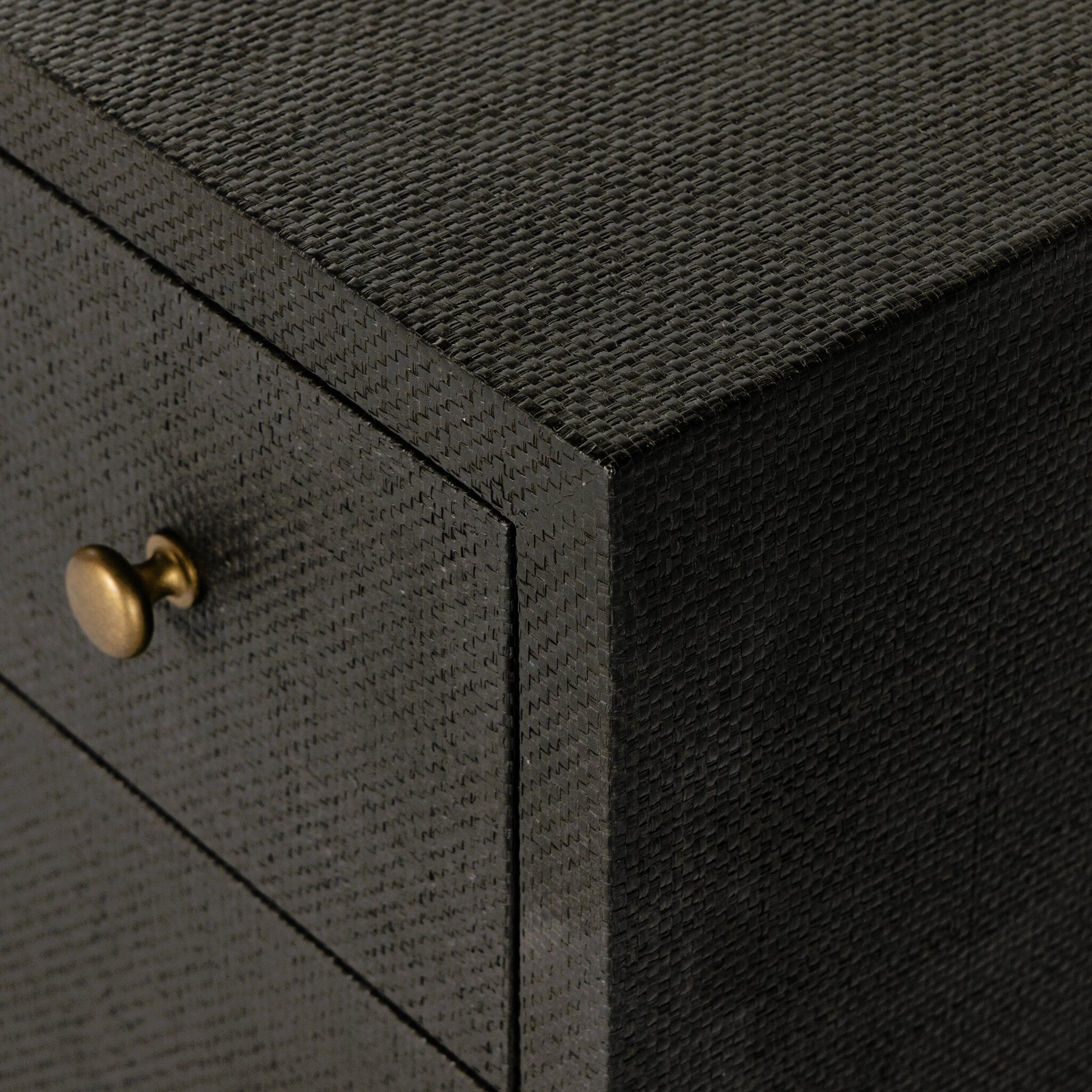 Fiona 6 Drawer Dresser by Four Hands in black raffia. Made from solid mahogany, sugar palm, iron in a modern style.