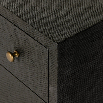 Fiona 6 Drawer Dresser by Four Hands in black raffia. Made from solid mahogany, sugar palm, iron in a modern style.