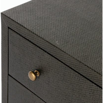 Fiona 6 Drawer Dresser by Four Hands in black raffia. Made from solid mahogany, sugar palm, iron in a modern style.