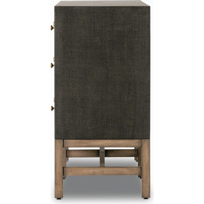 Fiona 6 Drawer Dresser by Four Hands in black raffia. Made from solid mahogany, sugar palm, iron in a modern style.