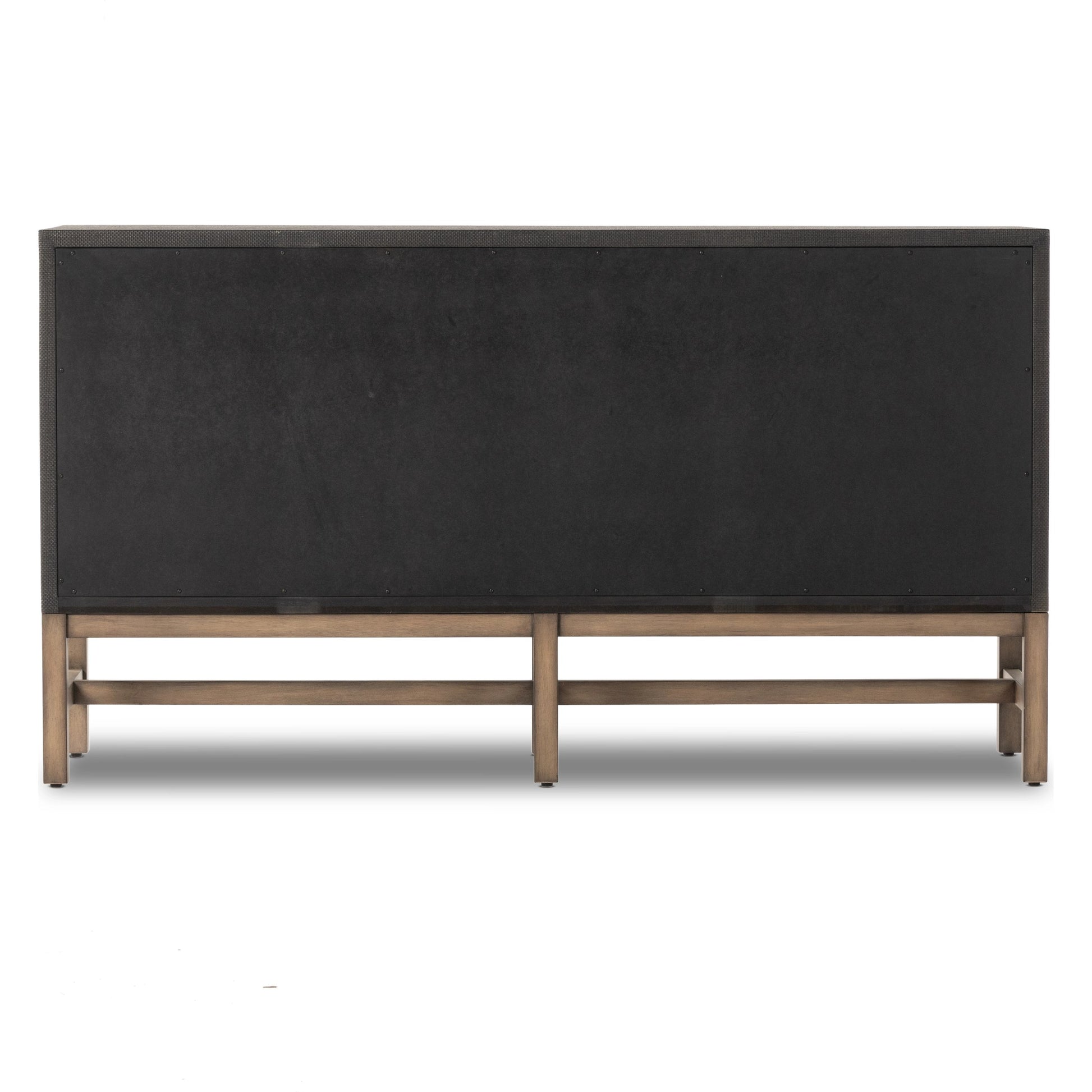 Fiona 6 Drawer Dresser by Four Hands in black raffia. Made from solid mahogany, sugar palm, iron in a modern style.