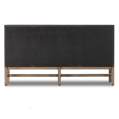 Fiona 6 Drawer Dresser by Four Hands in black raffia. Made from solid mahogany, sugar palm, iron in a modern style.