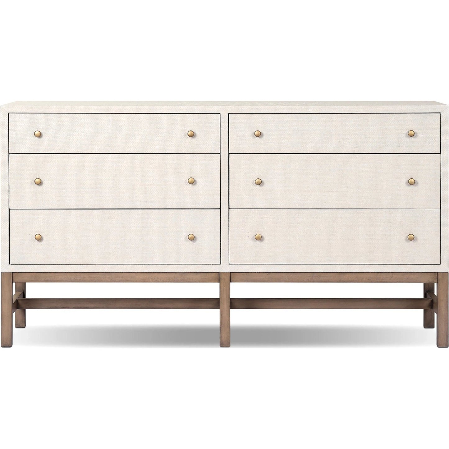 002 SI-2519171 | Additional Silo | Fiona 6 Drawer Dresser by Four Hands in ivory painted raffia, russet mahogany, light antique brass. Made from sugar palm, solid mahogany, steel in a transitional style.