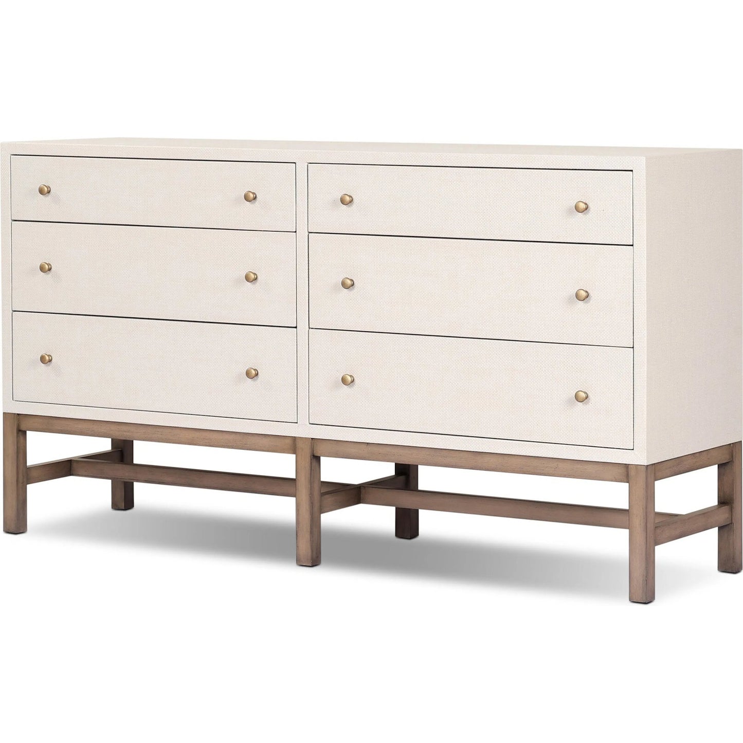 001 SI-2519171 | Primary Silo | Fiona 6 Drawer Dresser by Four Hands in ivory painted raffia, russet mahogany, light antique brass. Made from sugar palm, solid mahogany, steel in a transitional style.