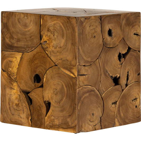 Tomlin Outdoor End Table by Four Hands in teak root. Made from solid teak in a modern style.