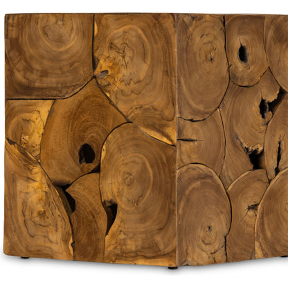 Tomlin Outdoor End Table by Four Hands in teak root. Made from solid teak in a modern style.
