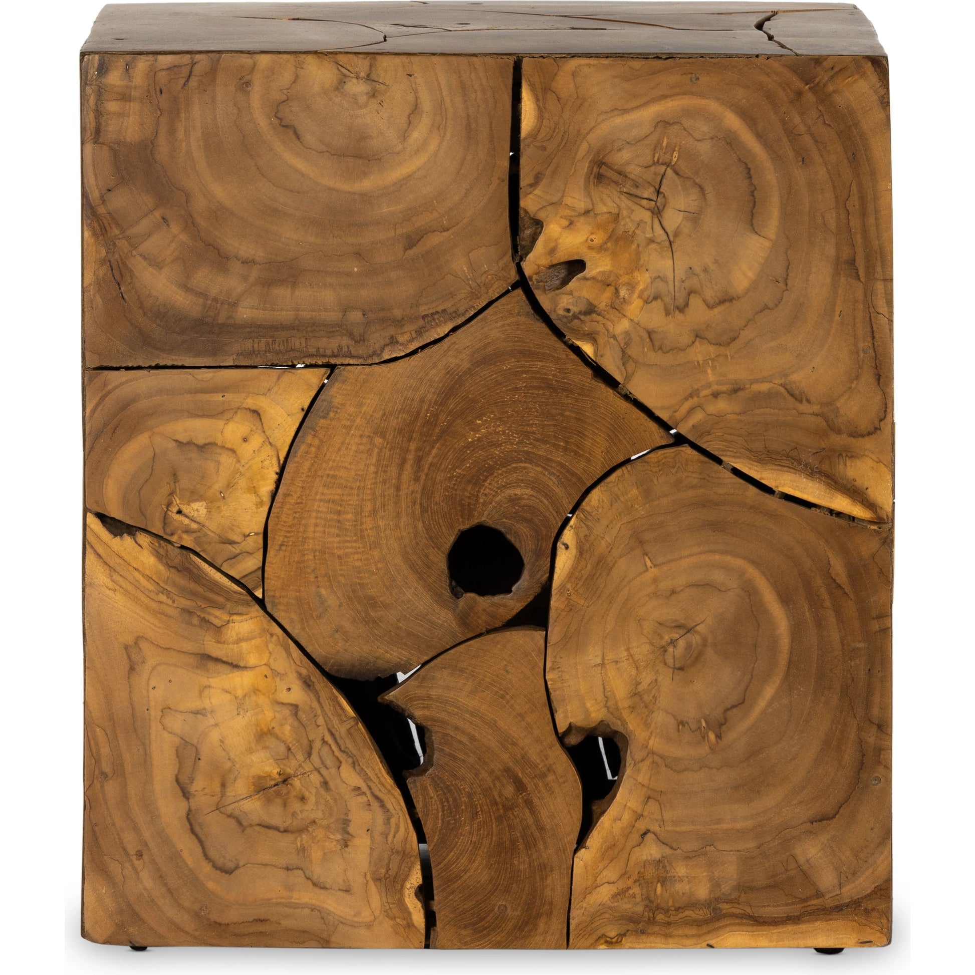 Tomlin Outdoor End Table by Four Hands in teak root. Made from solid teak in a modern style.