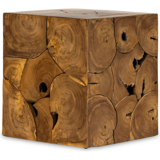 Tomlin Outdoor End Table by Four Hands in teak root. Made from solid teak in a modern style.