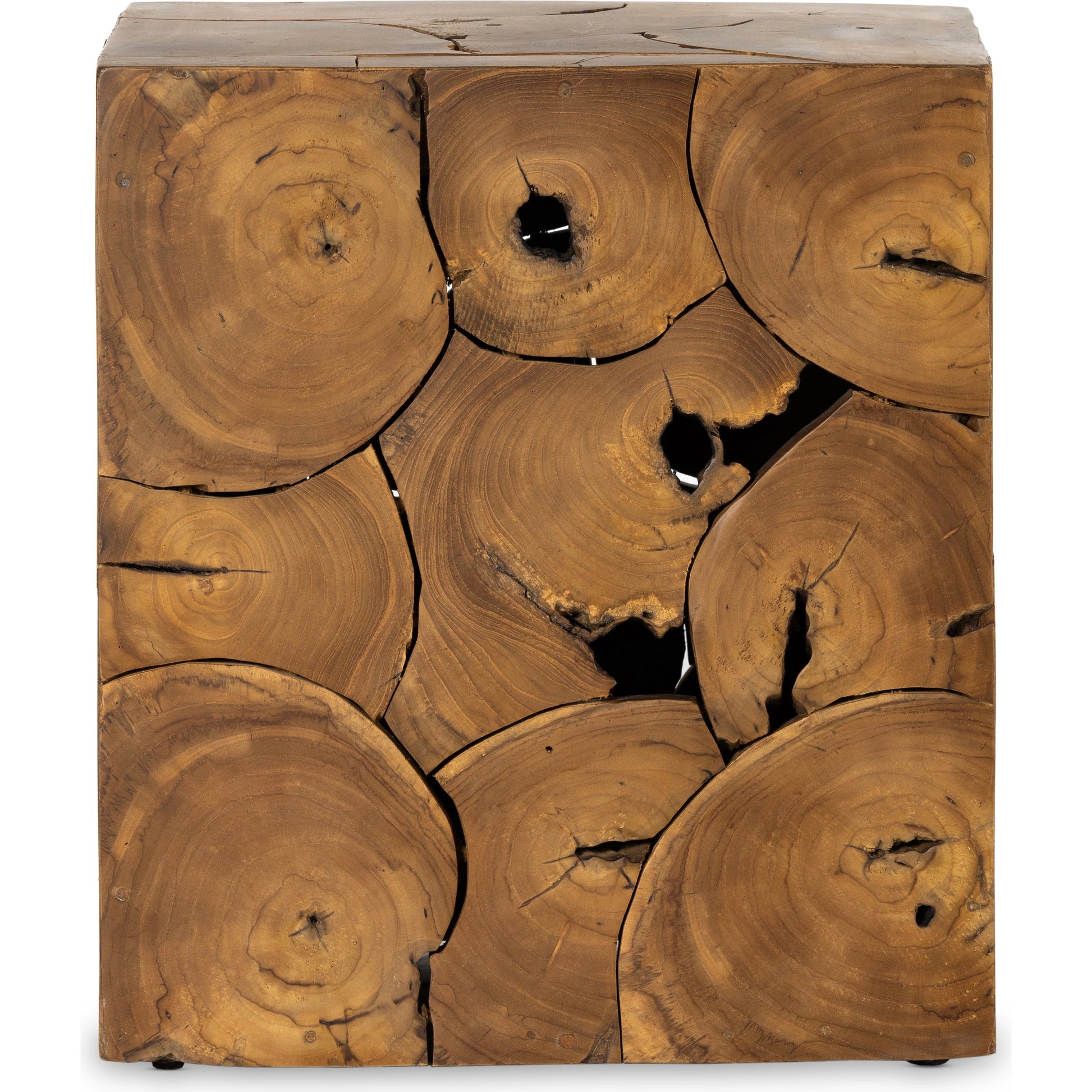 Tomlin Outdoor End Table by Four Hands in teak root. Made from solid teak in a modern style.