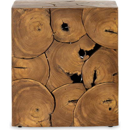 Tomlin Outdoor End Table by Four Hands in teak root. Made from solid teak in a modern style.