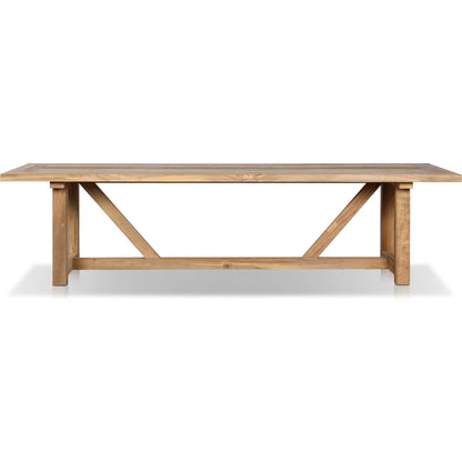 Stewart Outdoor Dining Table by Four Hands in stained heritage brown-fsc. Made from solid fsc® reclaimed teak in a modern style.