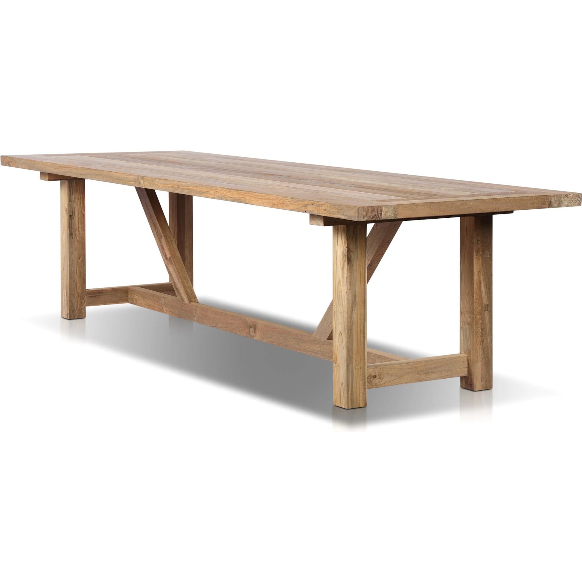 Stewart Outdoor Dining Table by Four Hands in stained heritage brown-fsc. Made from solid fsc® reclaimed teak in a modern style.