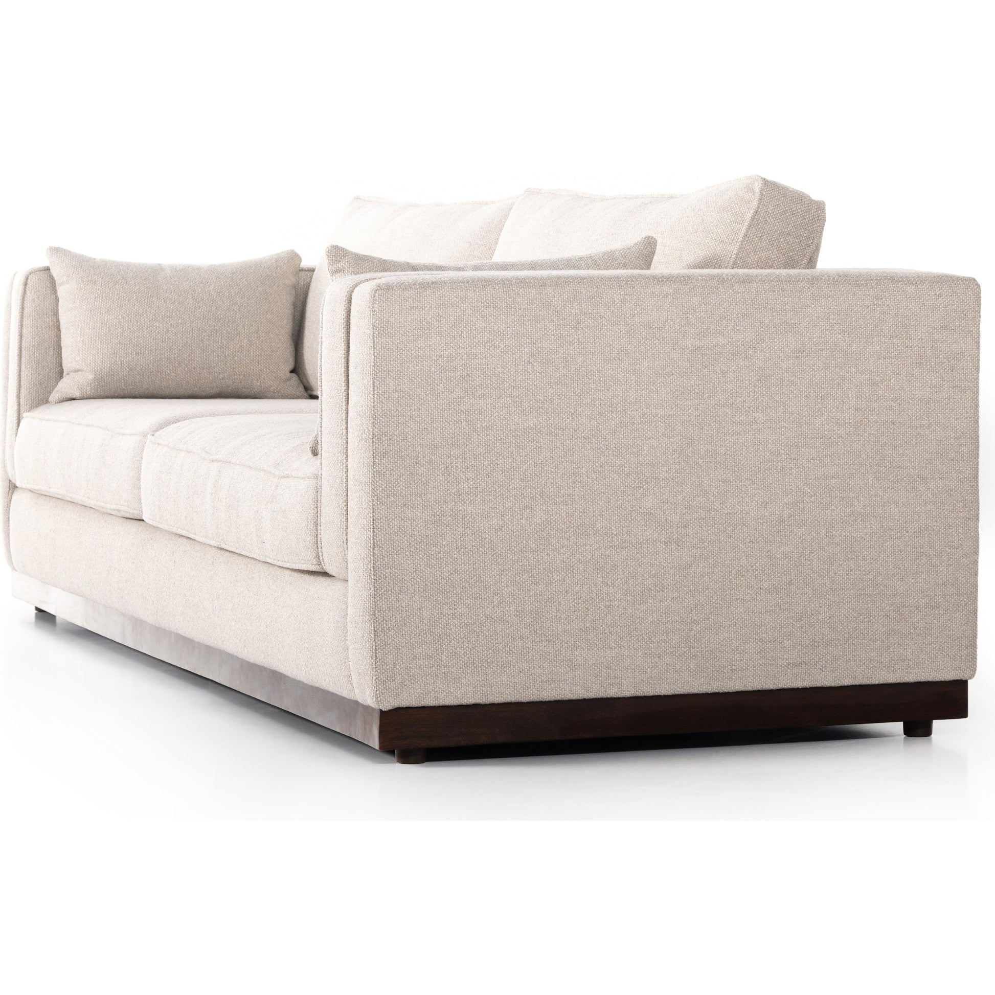 Lawrence Sofa by Four Hands in nova taupe, dark auburn. Made from 100% polyester, solid rosa morada, pine plywood in a transitional style.