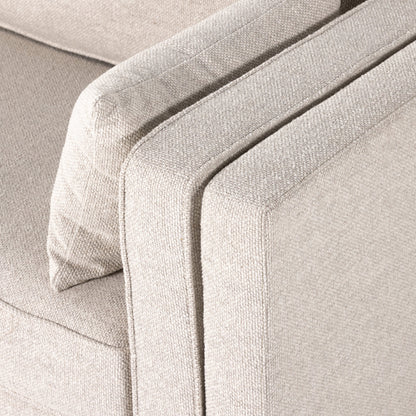 Lawrence Sofa by Four Hands in nova taupe, dark auburn. Made from 100% polyester, solid rosa morada, pine plywood in a transitional style.