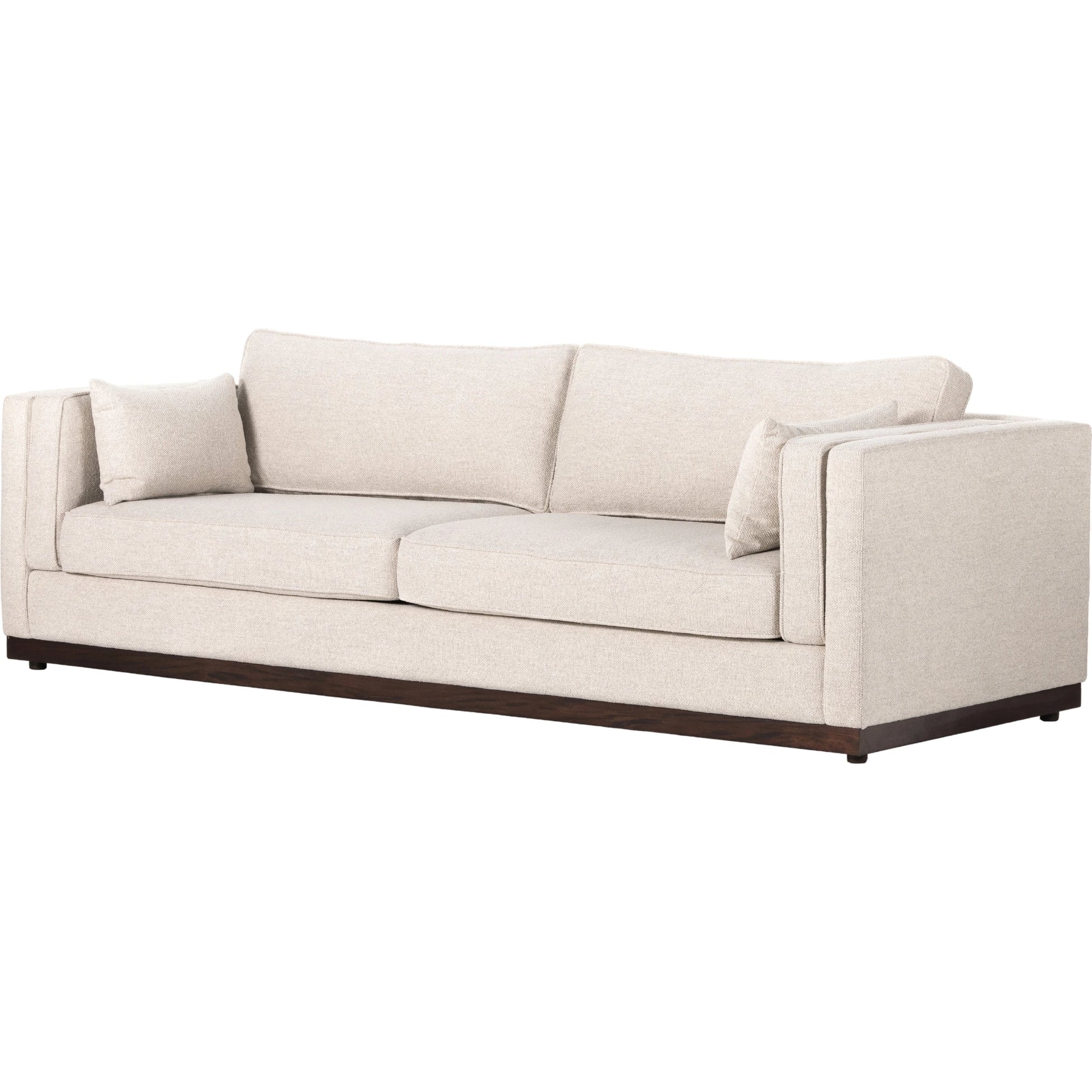 Lawrence Sofa by Four Hands in nova taupe, dark auburn. Made from 100% polyester, solid rosa morada, pine plywood in a transitional style.