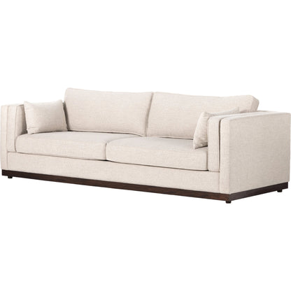 Lawrence Sofa by Four Hands in nova taupe, dark auburn. Made from 100% polyester, solid rosa morada, pine plywood in a transitional style.