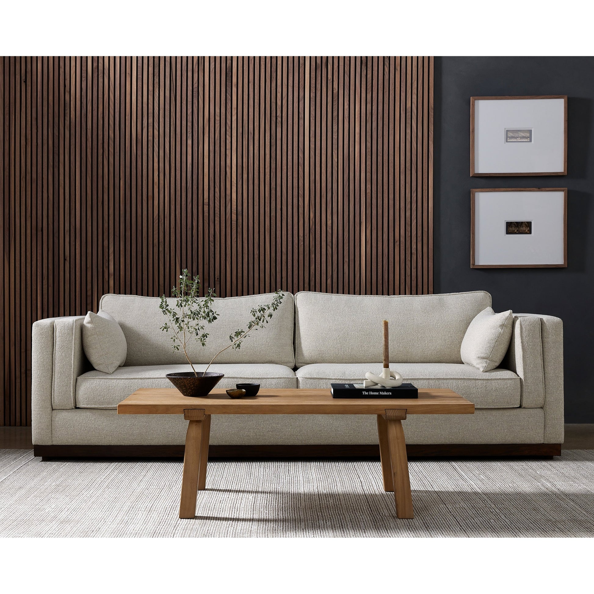 Lawrence Sofa by Four Hands in nova taupe, dark auburn. Made from 100% polyester, solid rosa morada, pine plywood in a transitional style.