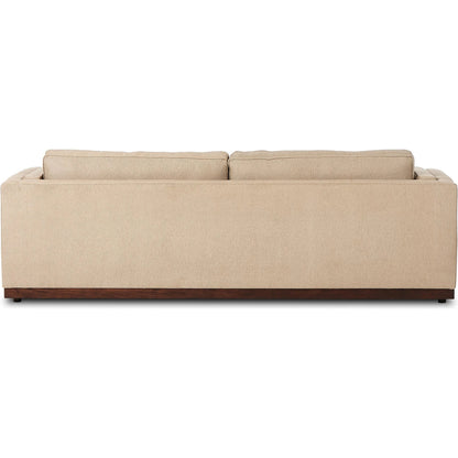 Lawrence Sofa by Four Hands in nova taupe, dark auburn. Made from 100% polyester, solid rosa morada, pine plywood in a transitional style.