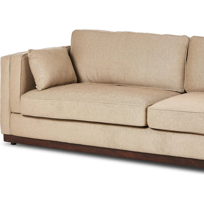Lawrence Sofa by Four Hands in nova taupe, dark auburn. Made from 100% polyester, solid rosa morada, pine plywood in a transitional style.