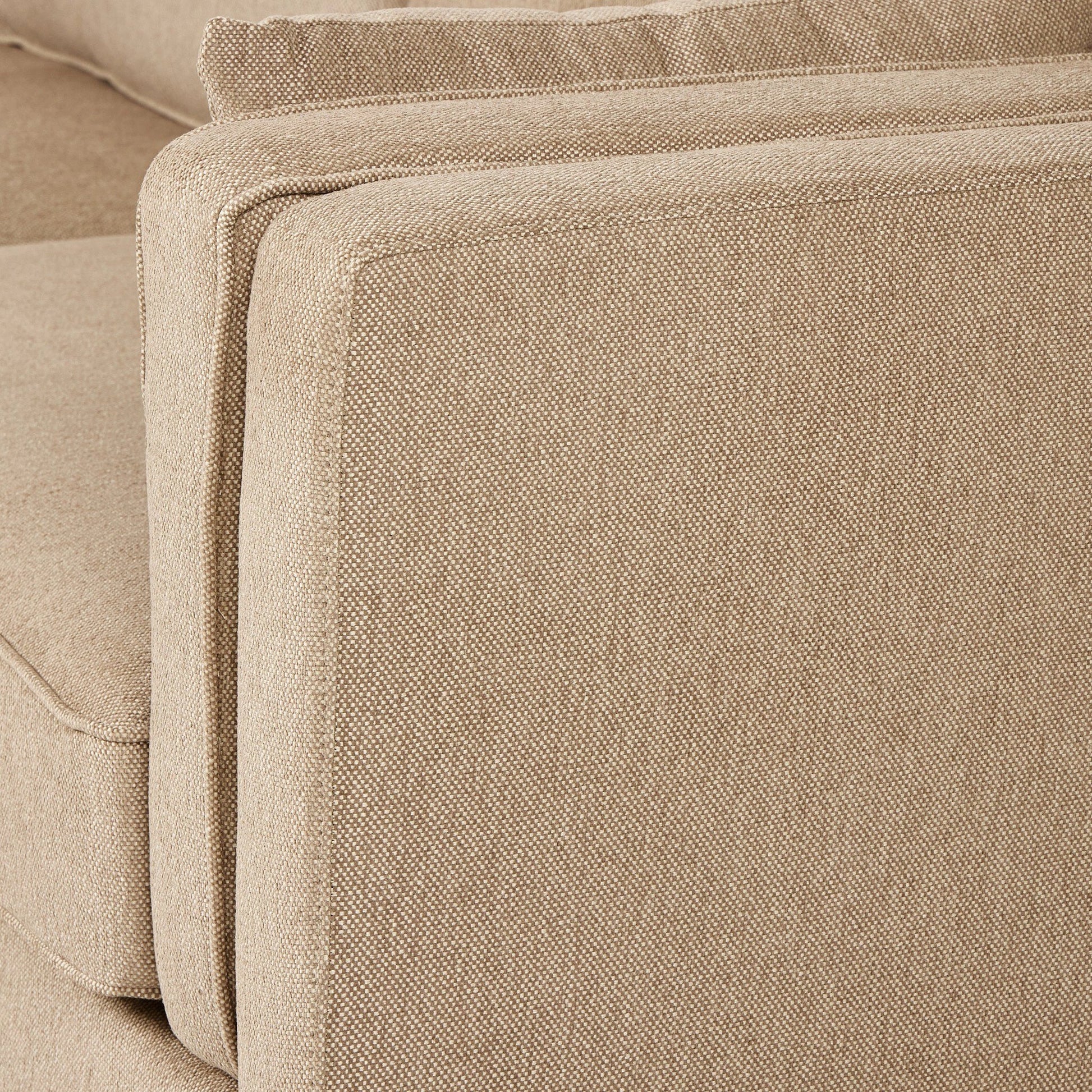 Lawrence Sofa by Four Hands in nova taupe, dark auburn. Made from 100% polyester, solid rosa morada, pine plywood in a transitional style.