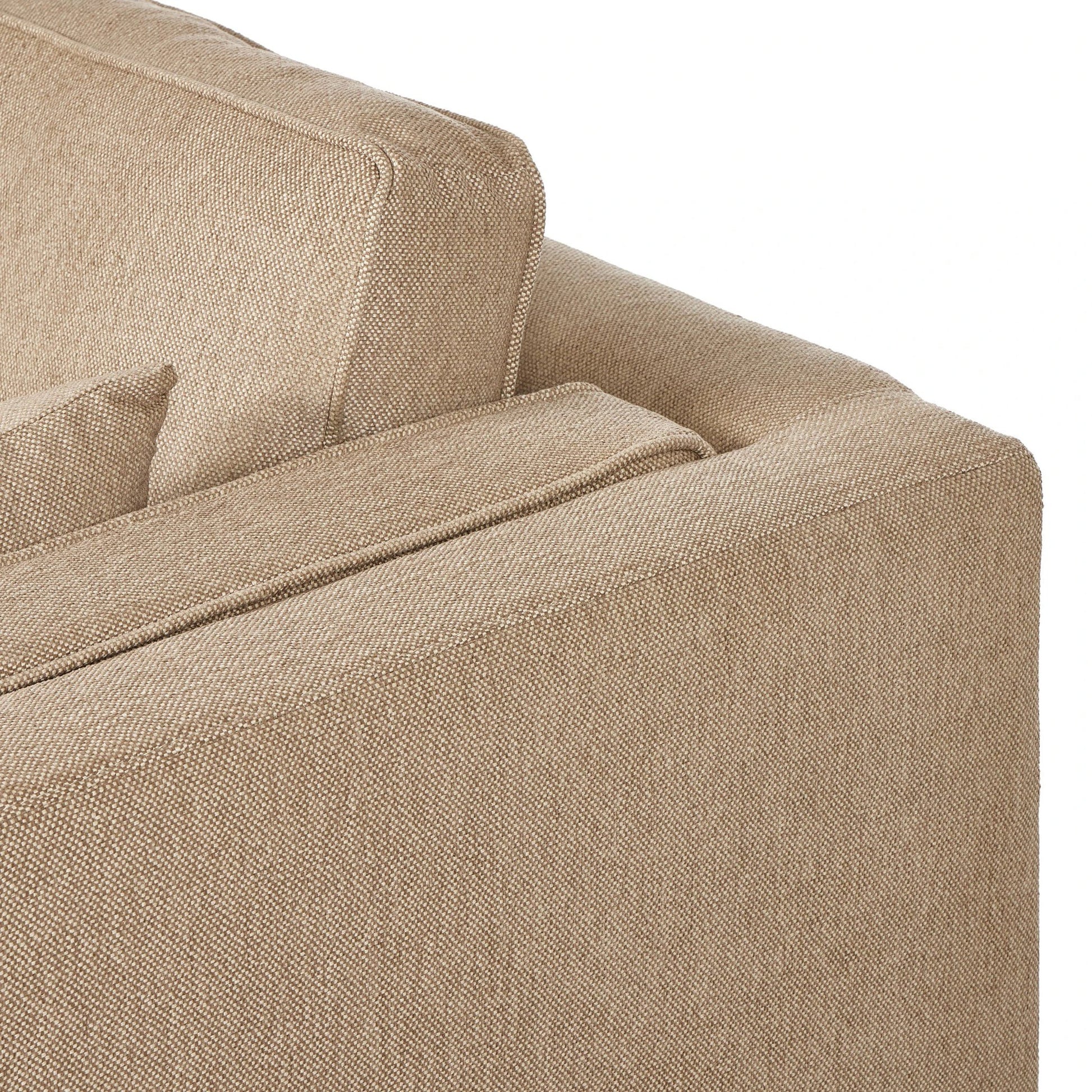 Lawrence Sofa by Four Hands in nova taupe, dark auburn. Made from 100% polyester, solid rosa morada, pine plywood in a transitional style.