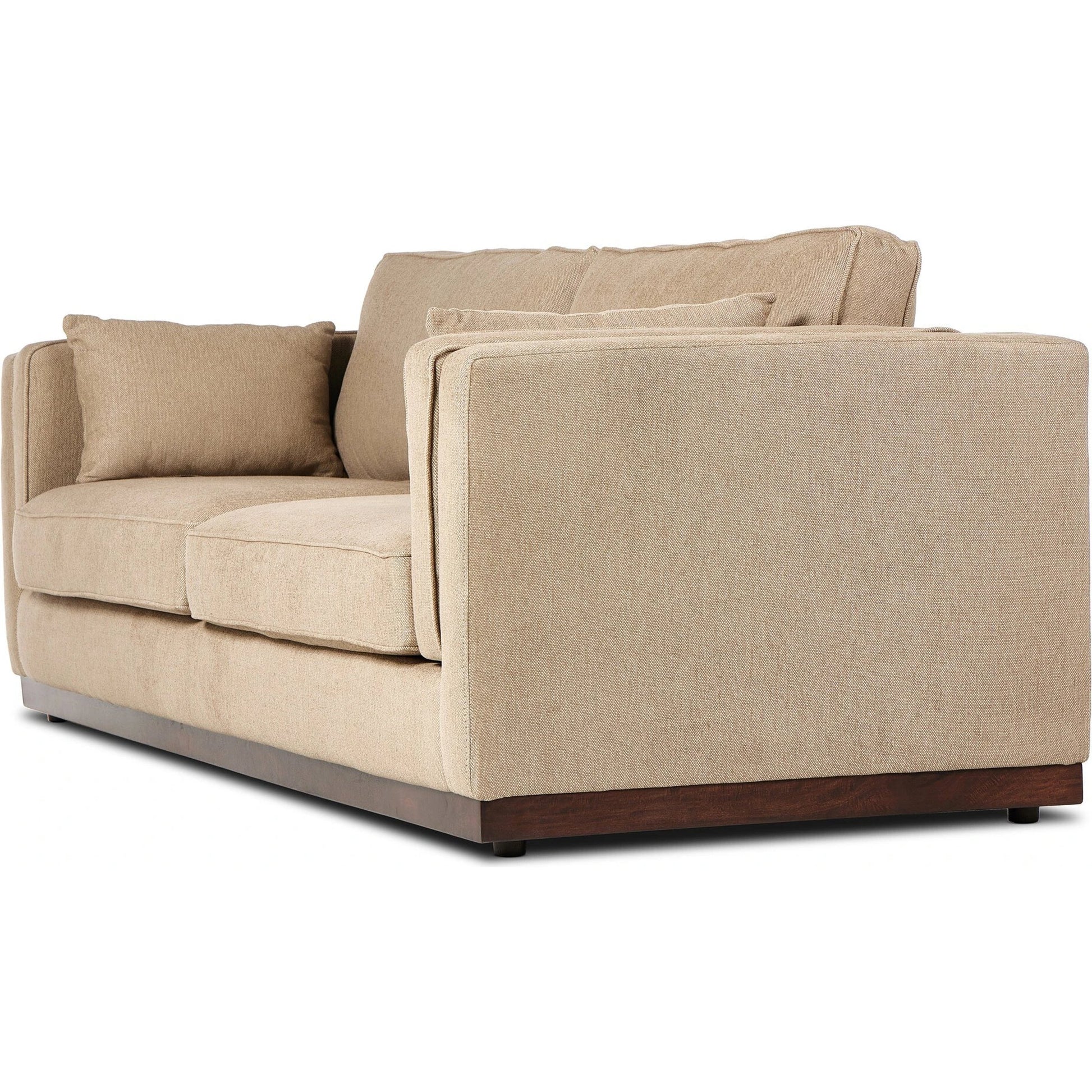 Lawrence Sofa by Four Hands in nova taupe, dark auburn. Made from 100% polyester, solid rosa morada, pine plywood in a transitional style.