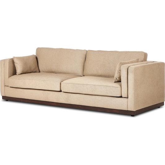 Lawrence Sofa by Four Hands in nova taupe, dark auburn. Made from 100% polyester, solid rosa morada, pine plywood in a transitional style.