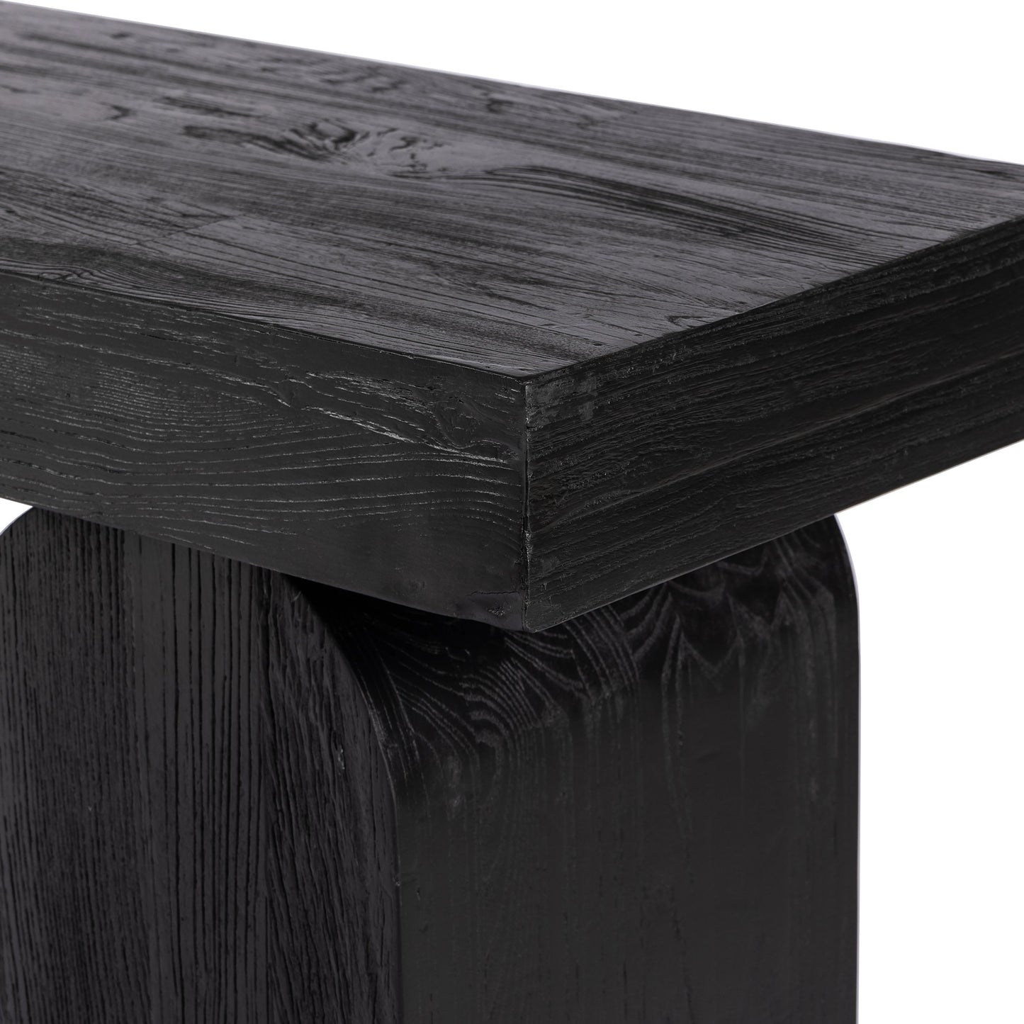 013 SI-1980470 | Closeup | Keane Console Table by Four Hands. Made from solid reclaimed elm, solid nettlewood in a modern style.