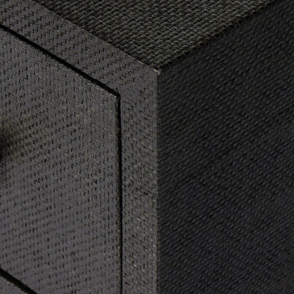 Fiona Nightstand by Four Hands in black raffia. Made from sugar palm, solid mahogany, iron in a modern style.