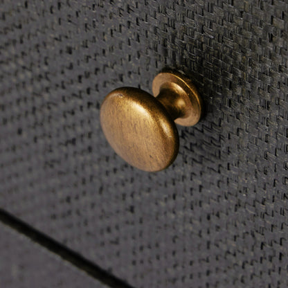 Fiona Nightstand by Four Hands in black raffia. Made from sugar palm, solid mahogany, iron in a modern style.