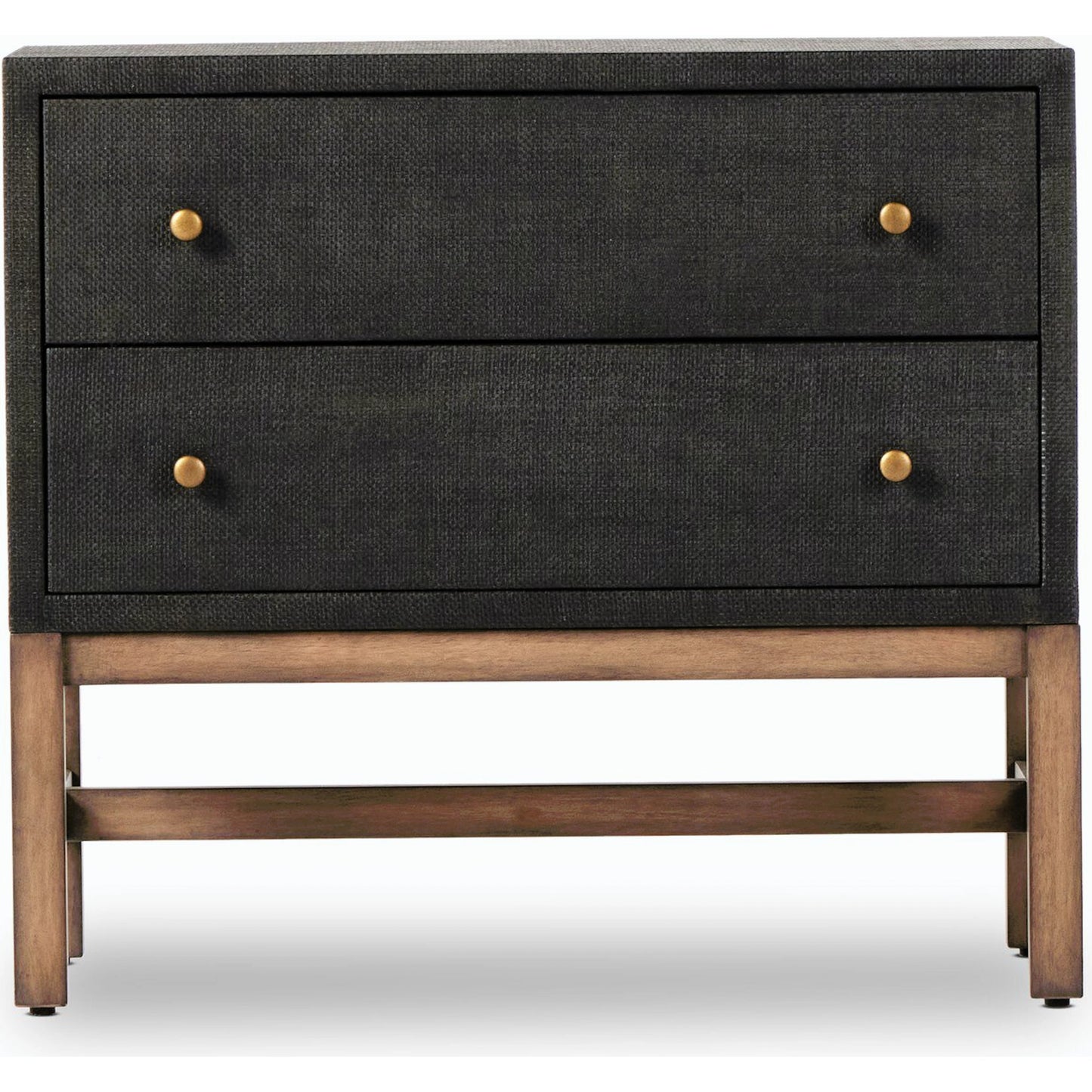 002 SI-2001312 | Additional Silo | Fiona Nightstand by Four Hands in black raffia, russet mahogany, light antique brass. Made from sugar palm, solid mahogany, iron in a modern style.