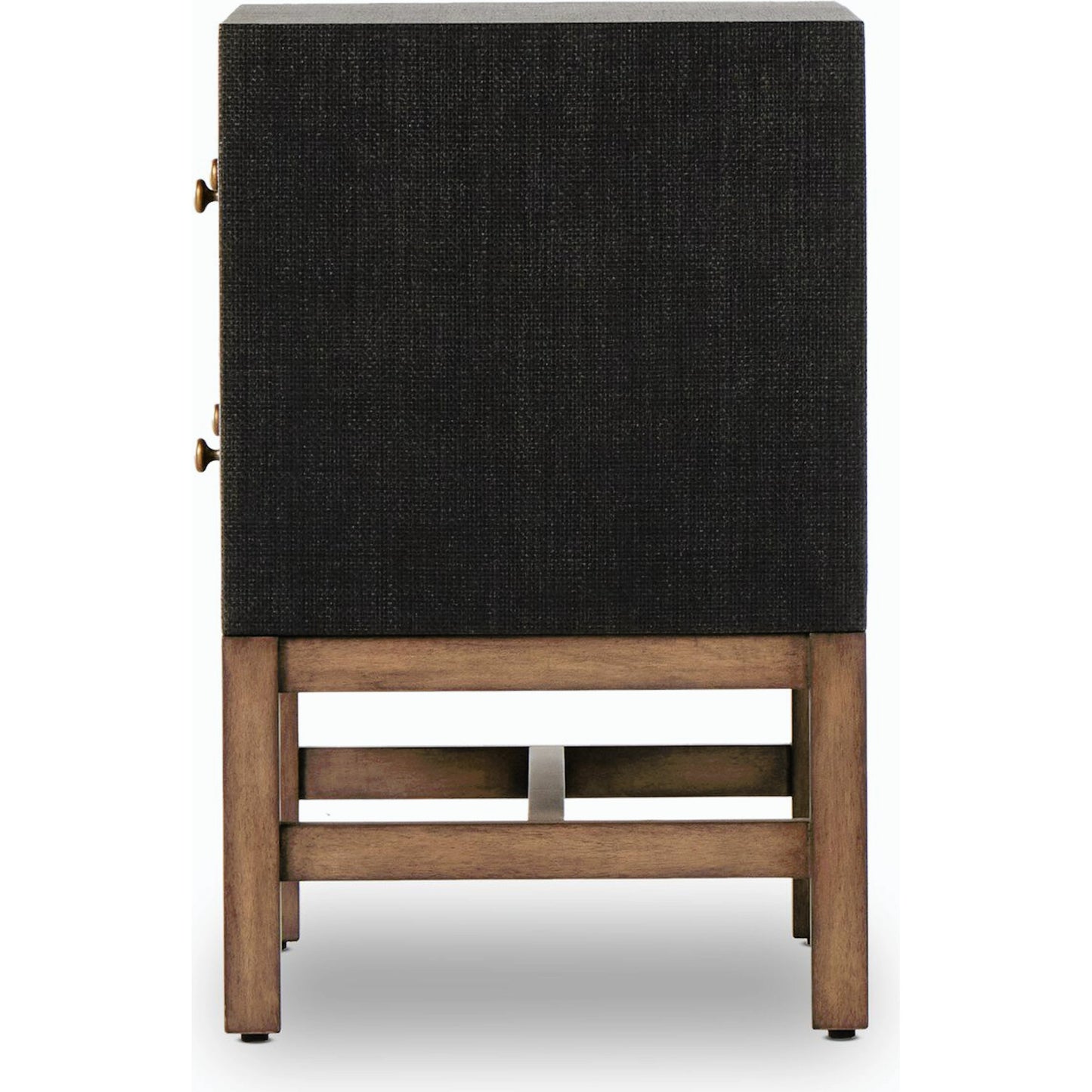 003 SI-2001312 | Additional Silo | Fiona Nightstand by Four Hands in black raffia, russet mahogany, light antique brass. Made from sugar palm, solid mahogany, iron in a modern style.