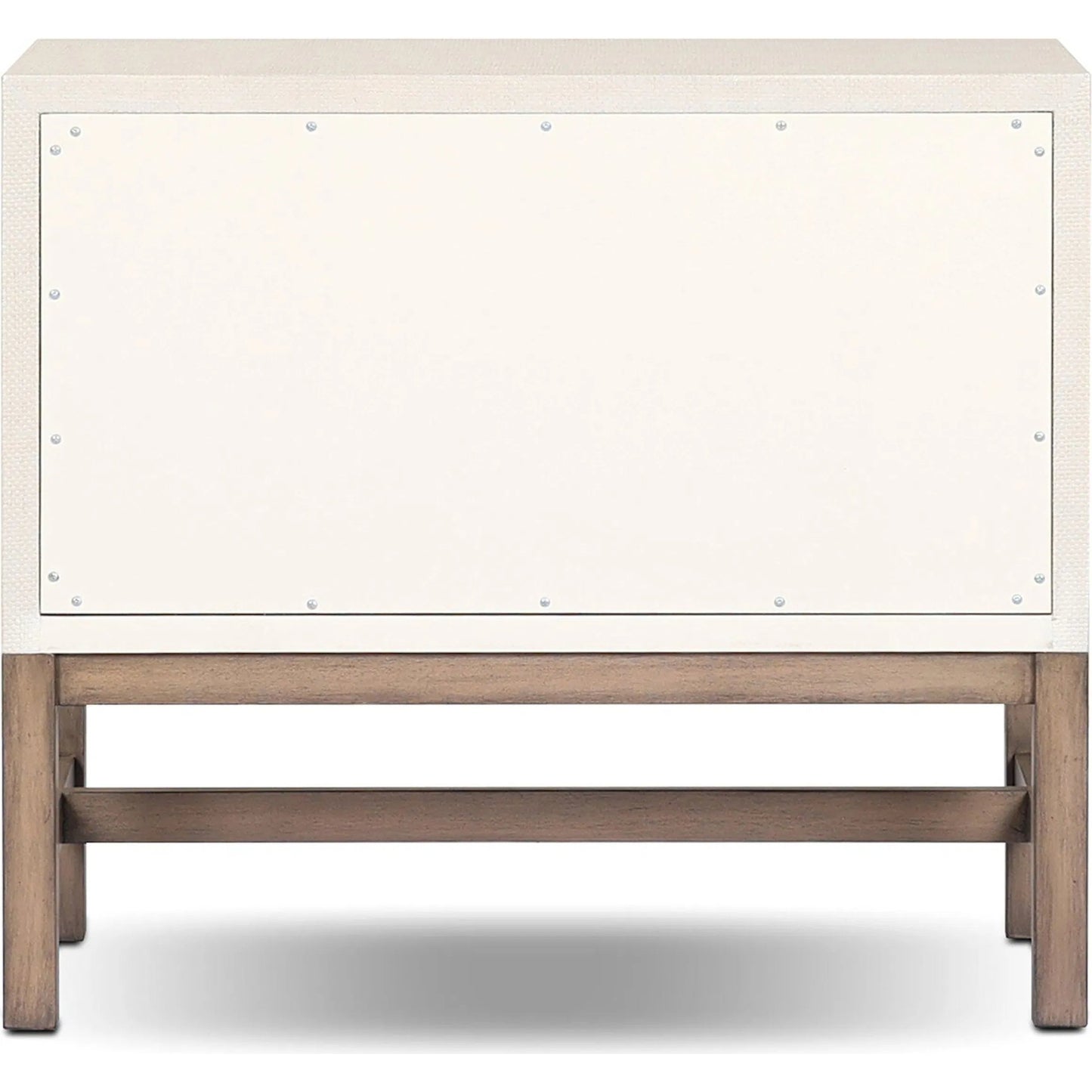 004 SI-2519173 | Additional Silo | Fiona Nightstand by Four Hands in ivory painted raffia, russet mahogany, light antique brass. Made from sugar palm, solid mahogany, steel in a transitional style.