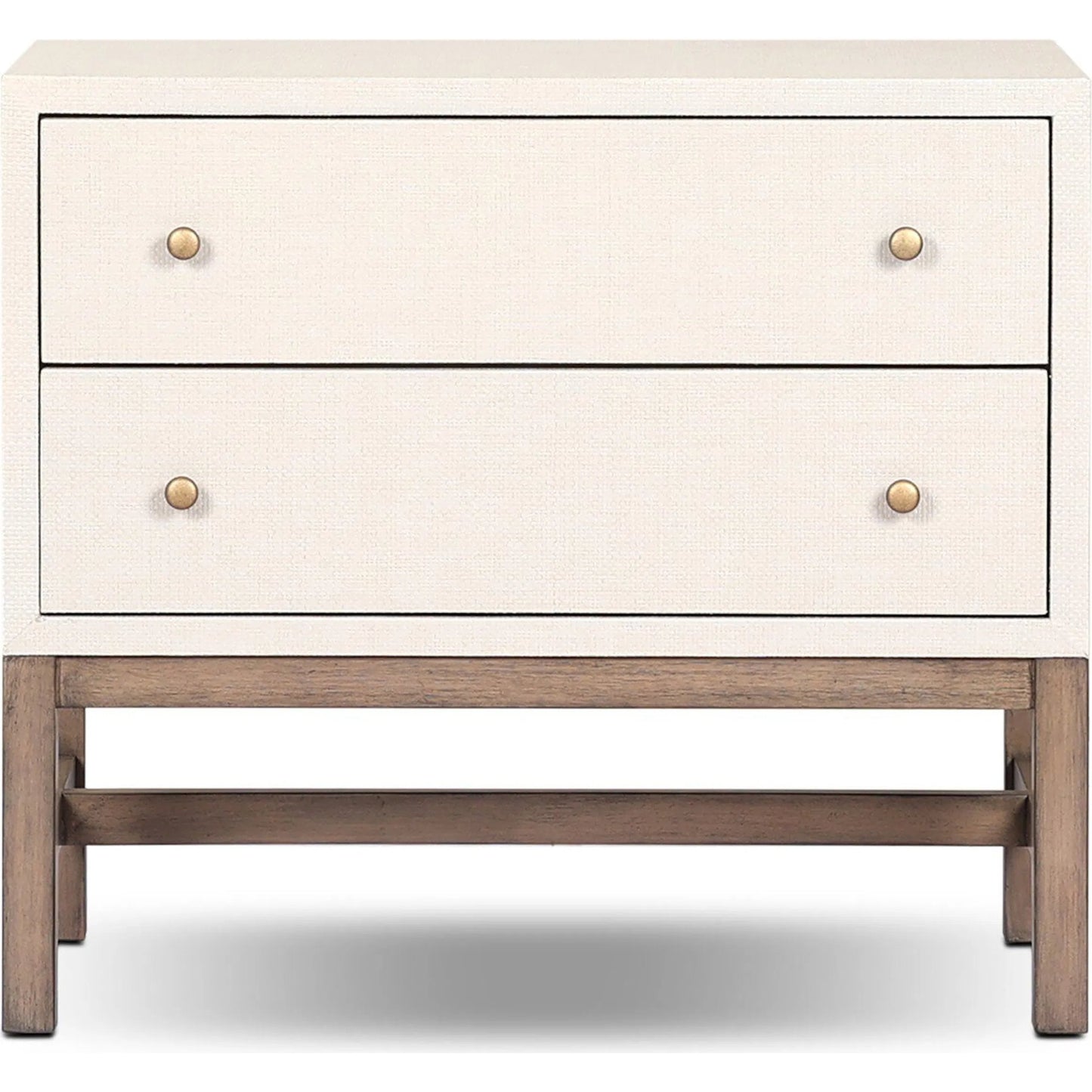 002 SI-2519173 | Additional Silo | Fiona Nightstand by Four Hands in ivory painted raffia, russet mahogany, light antique brass. Made from sugar palm, solid mahogany, steel in a transitional style.