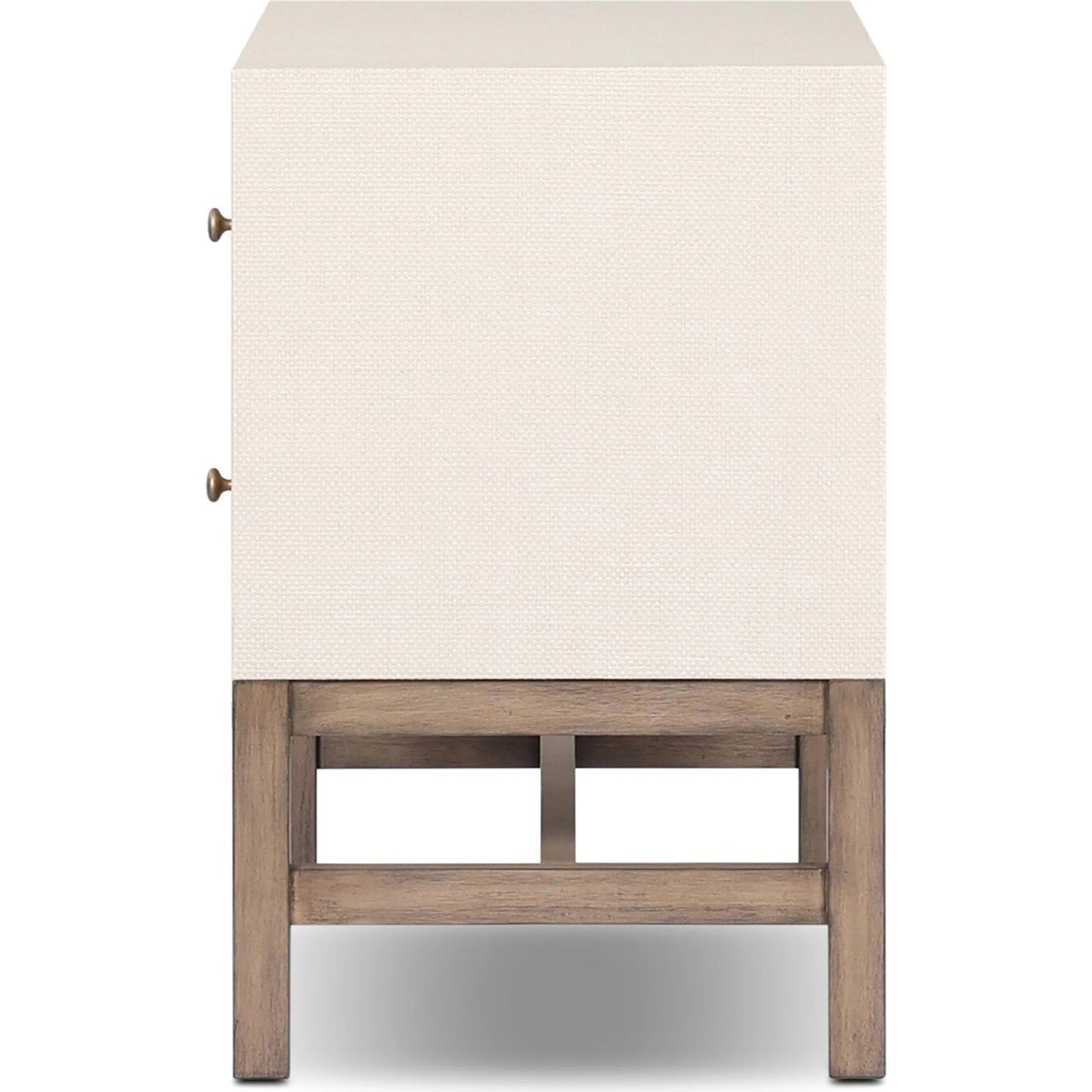 003 SI-2519173 | Additional Silo | Fiona Nightstand by Four Hands in ivory painted raffia, russet mahogany, light antique brass. Made from sugar palm, solid mahogany, steel in a transitional style.