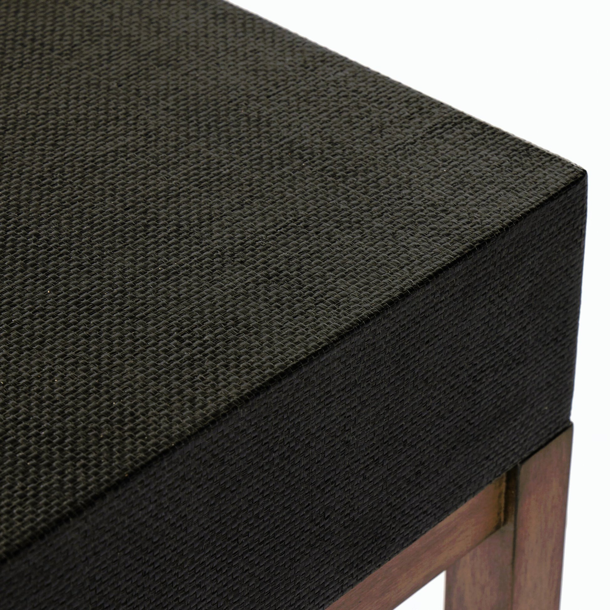 Fiona Desk by Four Hands in black raffia. Made from sugar palm, solid mahogany, iron in a modern style.