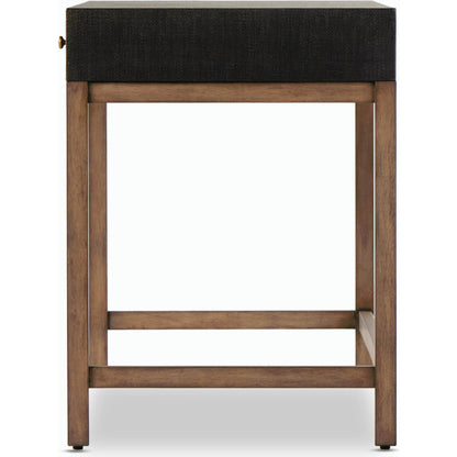 Fiona Desk by Four Hands in black raffia. Made from sugar palm, solid mahogany, iron in a modern style.