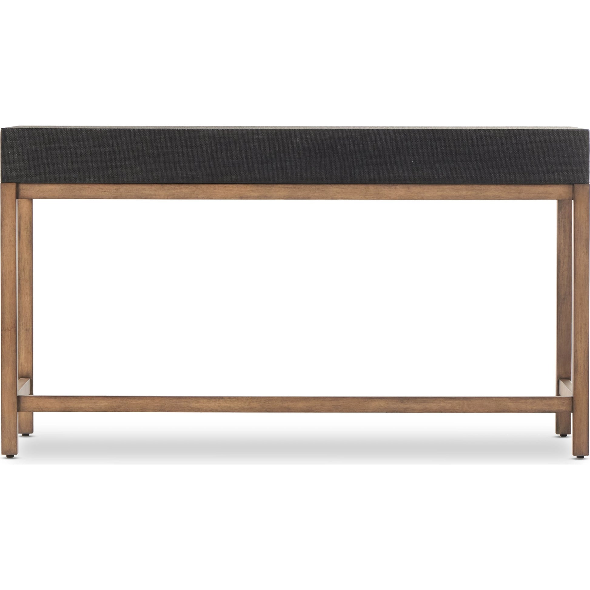 Fiona Desk by Four Hands in black raffia. Made from sugar palm, solid mahogany, iron in a modern style.